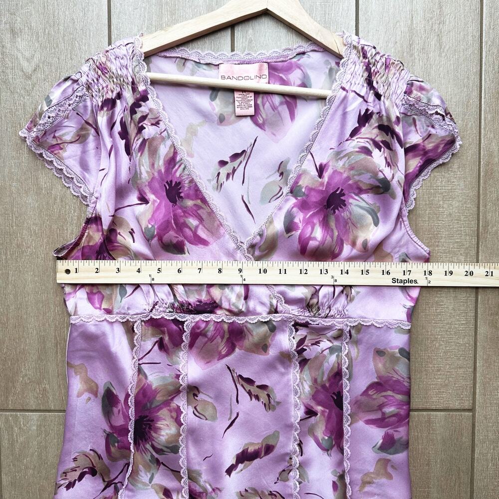 Bandolino 100% Silk Floral Babydoll Top 14 Y2K Coquette Fairy Cottage Romantic - Picture 6 of 7